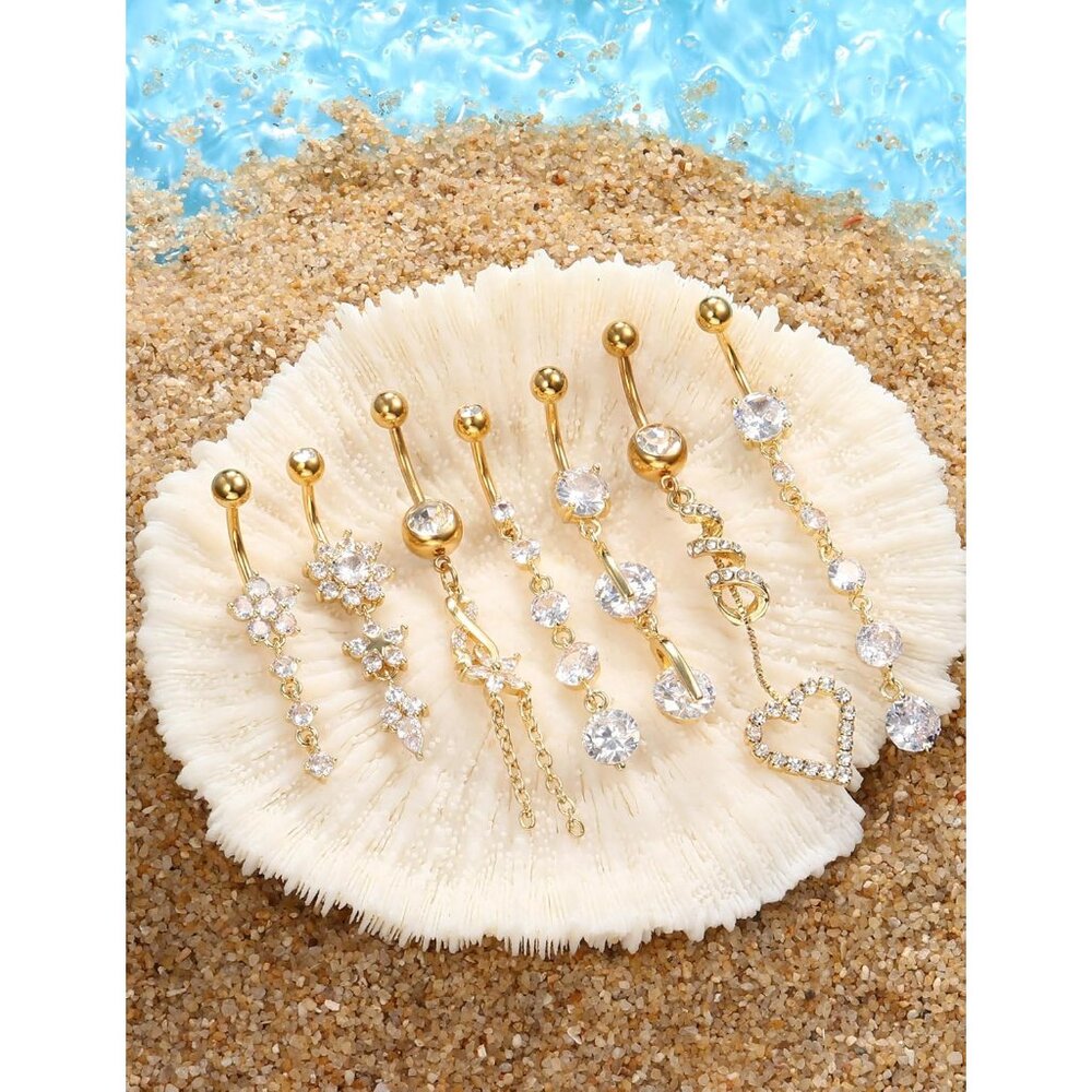 7 Pcs Dangle Belly Button Ring - Hypoallergenic S… - image 2